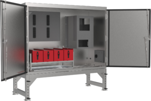 Battery Enclosure With Height Adjustable Stand Front Quarter Open 104