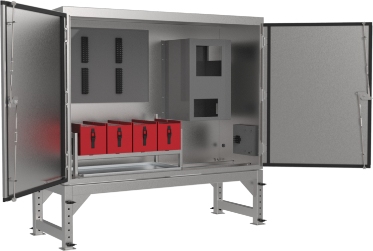 Battery Enclosure With Height Adjustable Stand Front Quarter Open 104